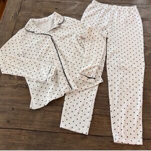 MNG Mango Kids White Black Star‎ Print Cotton Pajama Set Size 11-12 Girls PJs